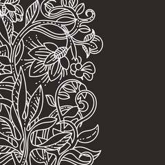 Fototapeta premium Floral design template linear style. White on dark brown.