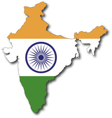 vector flag map of india, outline drawing with shadow