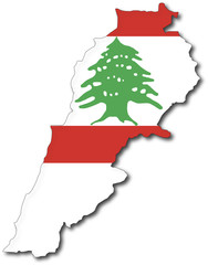 vector flag map of lebanon, outline drawing with shadow