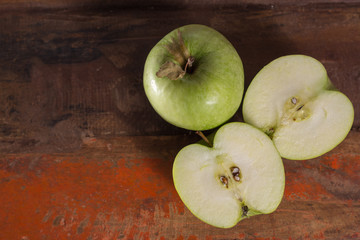 Fresh organic big green apples good for snack top view copy space