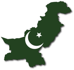 vector flag map of pakistan, outline drawing with shadow