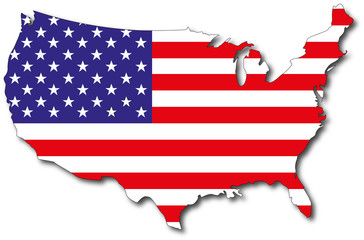 vector flag map of usa, outline drawing with shadow