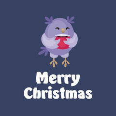 Christmas greeting card with the image of funny owls. Full color vector illustration.