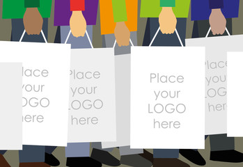 Vector illustration of people with shopping bags in their hands