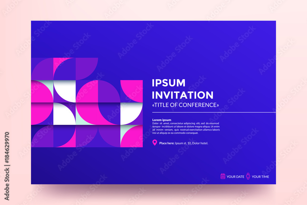 Poster invitation template. modern colorful geometric pattern with abstract shapes on blue background. appl