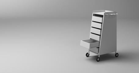 Beauty salon trolley, original detailed design and 3d rendering. Trade and retail concepts, copy space illustration