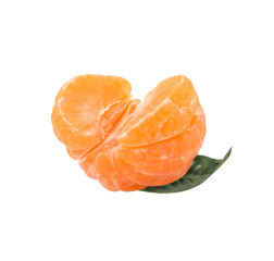 Half of tangerine or mandarin orange fruit and peeled, isolated on white background with clipping path