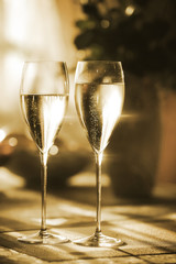two champagne glasses