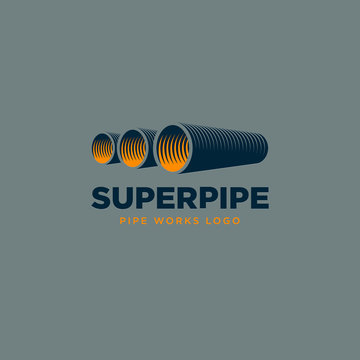 Pipes Logo. Pipes Emblem. Pipeline Icon. 3 Pipes Vector Logo Design Template Isolated On A Grey Background.