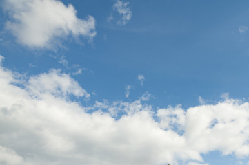 The light blue sky with white clouds for background or texture. Copy space