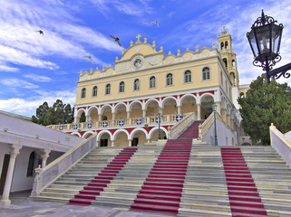 TINOS, GREECE - JANUARY 04 2015: Church of Panagia Evangelistria,  the famous landmark of Island Tinos, Greece.