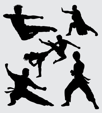 Kung fu fight and martial art silhouette. good use for symbol, logo, web icon, mascot, sticker, sign, or any design you want.
