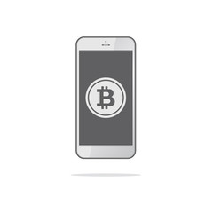 Smartphone with Bitcoin symbol on-screen. Bitcoin trading concept.  Vector illustration.