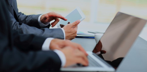 business people working with digital tablet and laptop