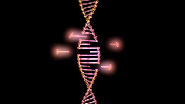 DNA Molecule Structure , Strand , Repair, Editing And Manipulation.3d Rendering. Orange Lighting. Vertical View