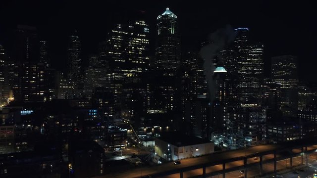 Dark City Skyline in Downtown Seattle, Washington