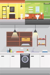 Bathroom interior or architecture and furniture vector illustration.