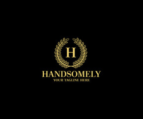 Letter H Wreath Logo Template. Alphabetical Vector Design. Elegant Illustration