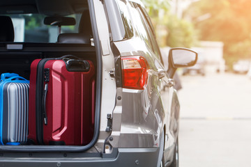 Private car and luggage are prepared for the holidays
