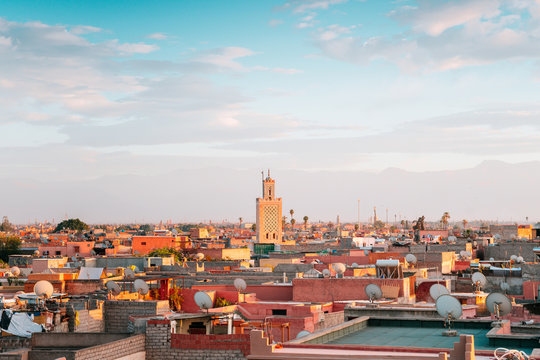 Roof Views Of Marrakech Old Medina City, Morocco