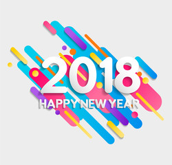Happy New Year 2018 colorful geometry shapes card