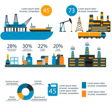 Oil gas industry vector manufacturing gas infographic world oil production distribution petroleum extraction illustration