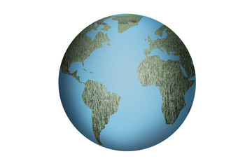 Planeta tierra con continentes de hierva.