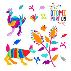 Vector folk Mexican Otomi Style embroidery Pattern set. Folk embroidery ornament elements.