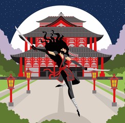 woman ninja in asian temple © matiasdelcarmine