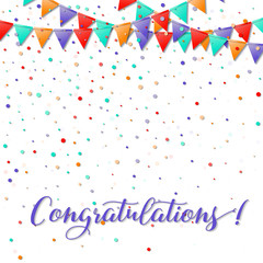 Bunting flags. Ideal celebration card. Bright colorful holiday decorations and confetti. Bunting flags vector illustration.