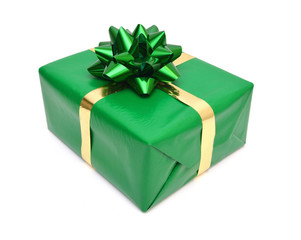 Green gift box on white background