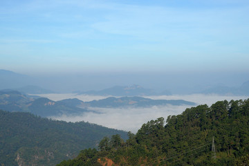 misty mountain hills in the morning