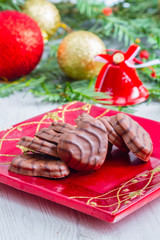 chocolate biscuit with christmas decoration 