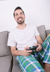 Man playing videogames.