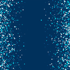 Amazing falling snow. Scattered frame with amazing falling snow on deep blue background. Symmetrical Vector illustration.