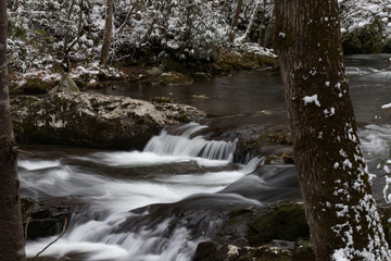 Mountain Stream through snow covered woods in Great Smoky Mountains National Park