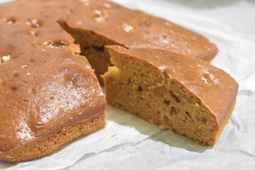 home made cake sliced out first piece