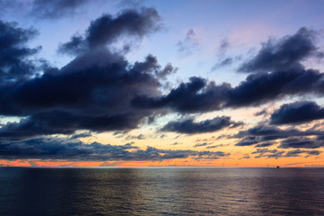Panorama Blue sea and blue sky with white cloud in oil and gas platform background.