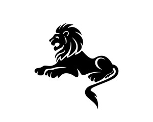 Black Lion Sit Down Animal Illustration Logo Silhouette 