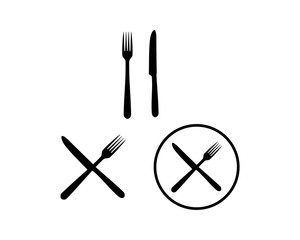 Black Circle Line Art Fork and Knife Cross Illustration Logo Silhouette