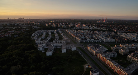 Warsaw, Poland. Miasteczko Wilanow. Modern residential area in the prestigious district of Warsaw. From the height of bird flight.