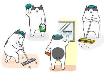 funny cartoon cat cleaning set