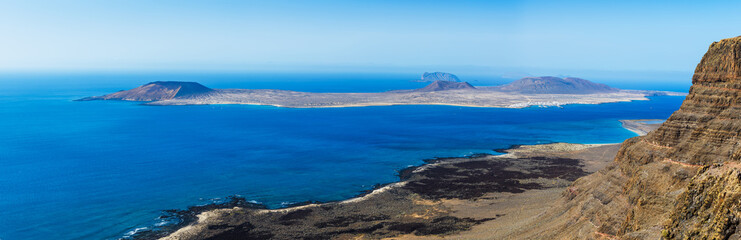 Panoramic view from the overview point of Famara. Lanzarote. Canary Islands. Spain