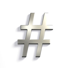 Obraz premium Hash Tag. 3D Render Illustration Isolated. Silver Metallic color