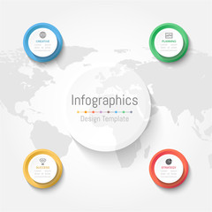 Fototapeta premium Infographic design elements for your business data with 4 options, parts, steps, timelines or processes. Vector Illustration. World map of this image furnished by NASA
