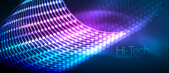 Hi-tech futuristic techno background, neon shapes and dots