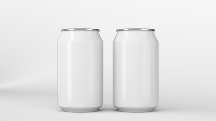 Two small white aluminum soda cans mockup on white background