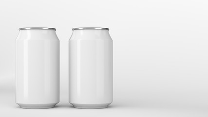 Two small white aluminum soda cans mockup on white background