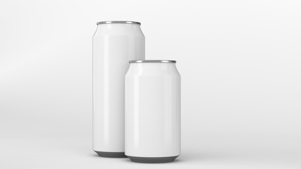 Big and small white soda cans mockup