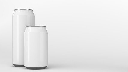 Big and small white soda cans mockup